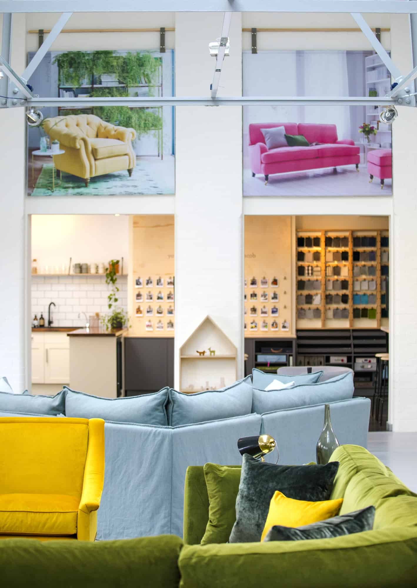 posters on showroom wall