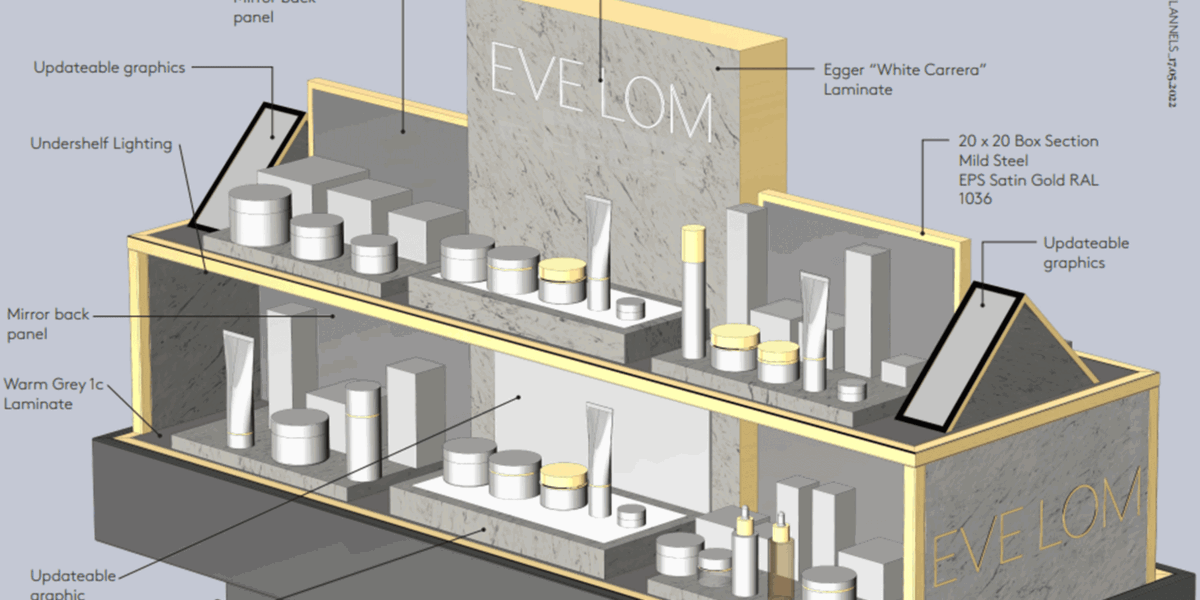 Retail Design - shopping counter - luxury skincare brand, EVE LOM
